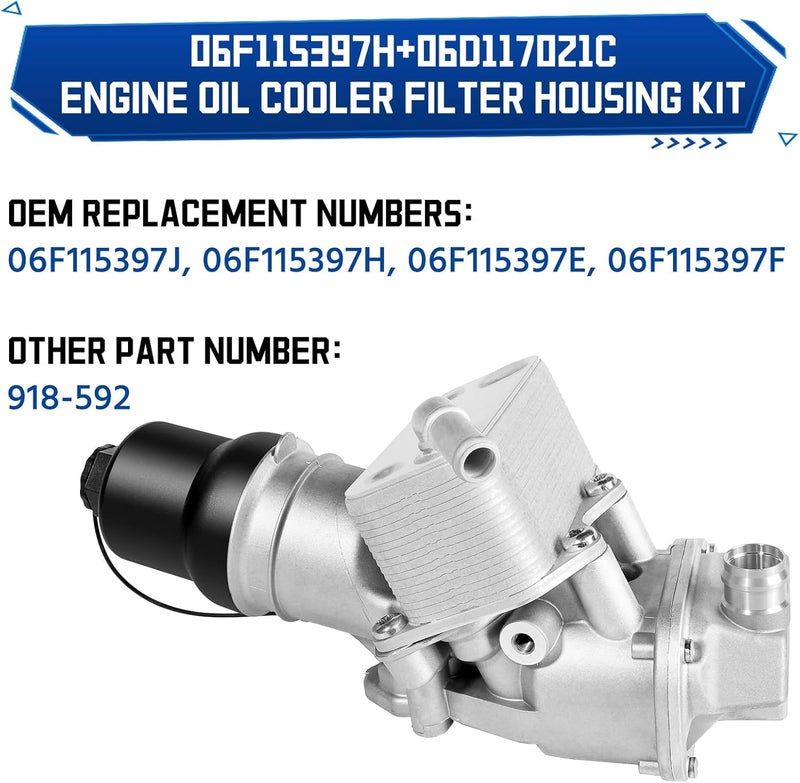 liriuda Aluminium Oil Filter Housing with Engine Oil Cooler Assembly 06F115397H Fit for VW Passat GTI Jetta Eos Golf Audi A3 A4 TT Ouattro Volkswagen FSI 2.0L Turbo 2005-2013 Replace 06F115397K - Image 5